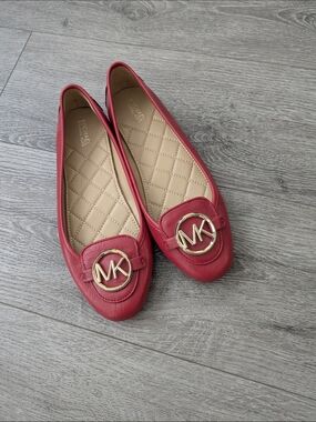 Michael Kors Women’s Red Leather MK Logo Ballet Flats